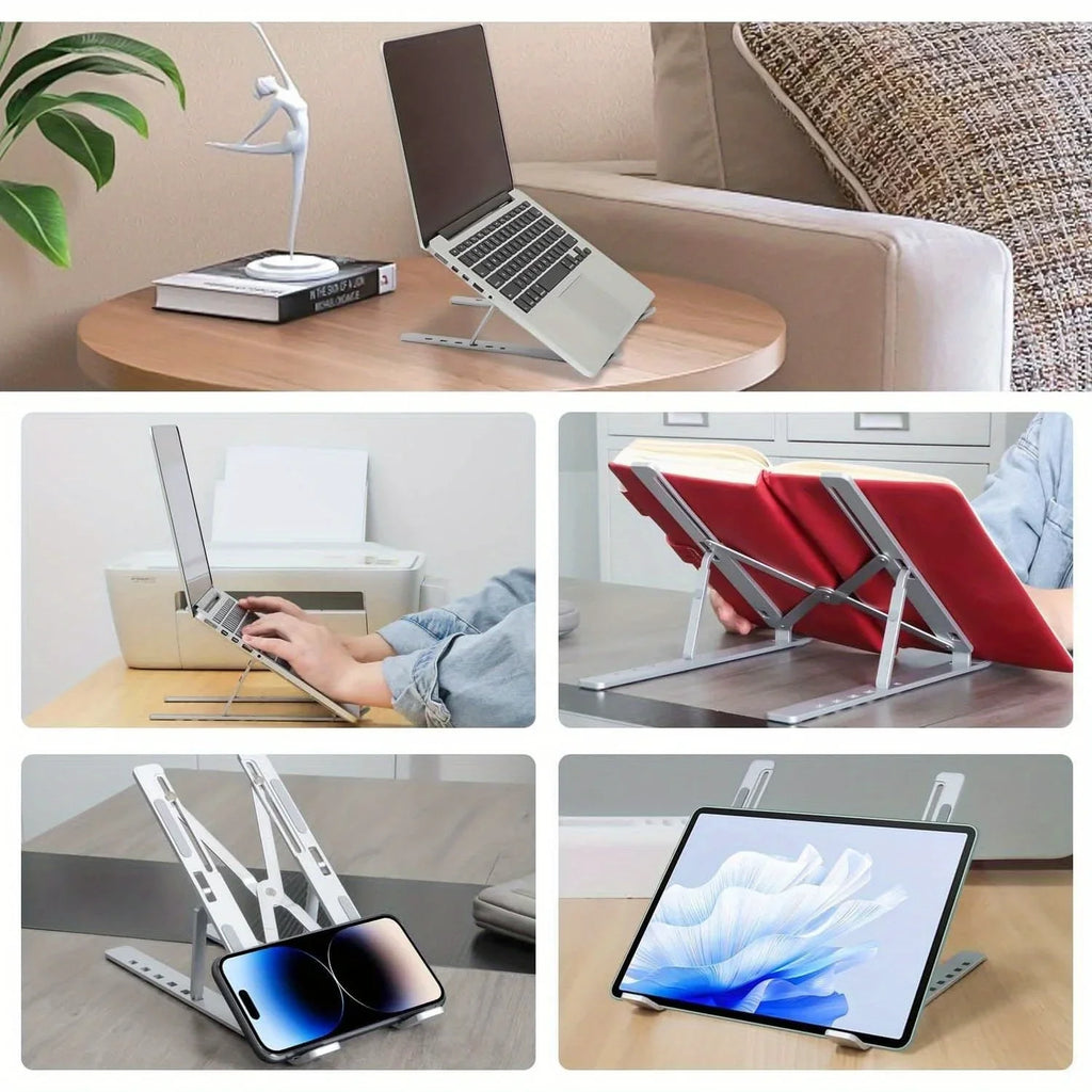 Adjustable Aluminum Laptop Stand For Macbook, Notbook- 6-Level Height, Foldable & Portable Design For 8-16” Laptops, Enhanced Ventilation & Heat