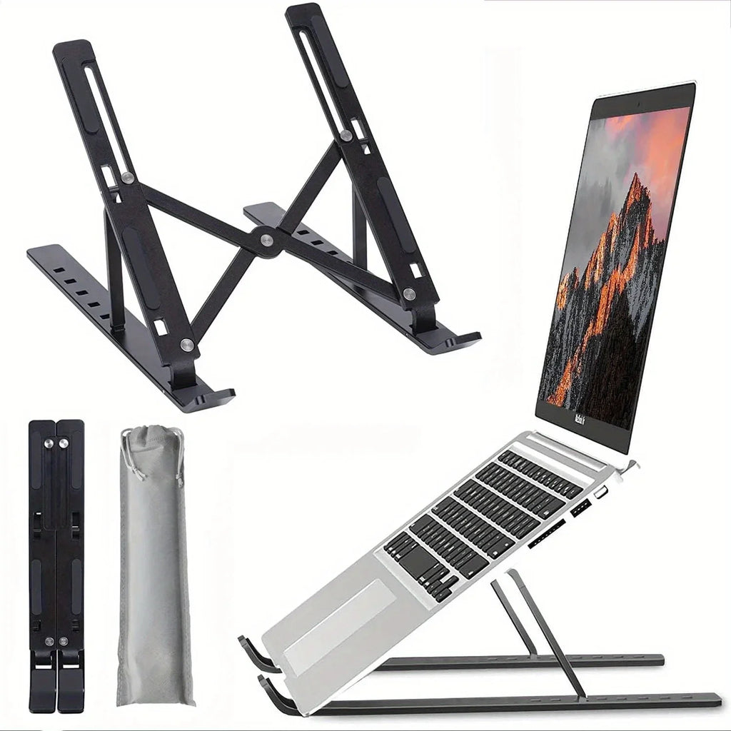 Adjustable Aluminum Laptop Stand For Macbook, Notbook- 6-Level Height, Foldable & Portable Design For 8-16” Laptops, Enhanced Ventilation & Heat